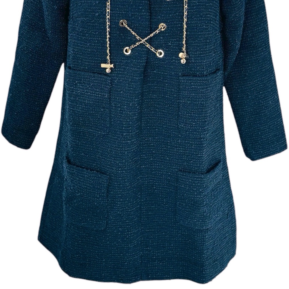 Tuckernuck | NEW Navy Tie Tweed Kelly Notched Neckline Mini Dress Size XS - Picture 6 of 11